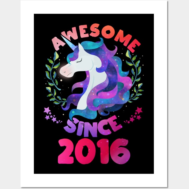 Cute Awesome Unicorn Since 2016 Funny Gift Wall Art by saugiohoc994